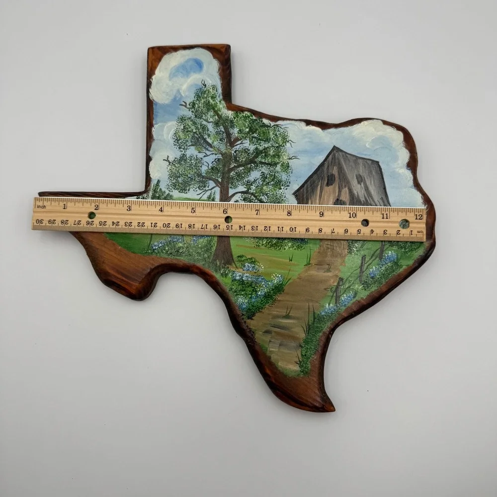 Texas Wall Art Bluebonnets Hand Painted Shaped Wood Plaque Barn Hanging‎